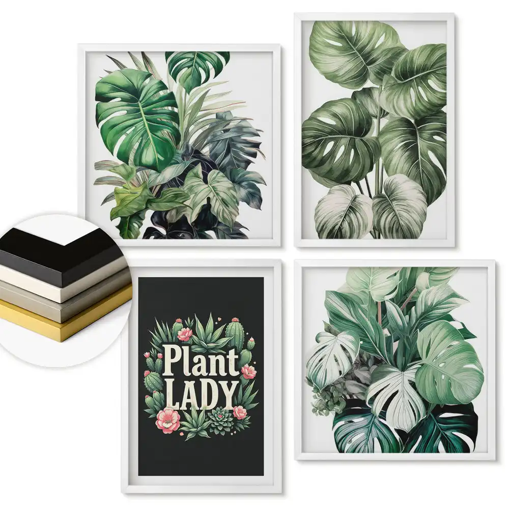 Set 4 tablouri înrămate Plante într-un stil decorativ modern