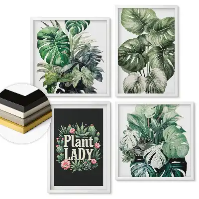 Set de 4 tablouri înrămate cu plante în stil decorativ modern