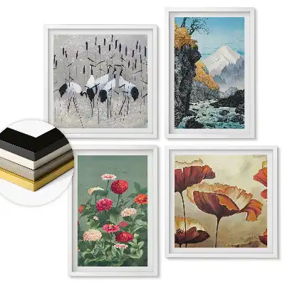 Set 4 tablouri înrămate Flori și peisaje în armonie cu natura