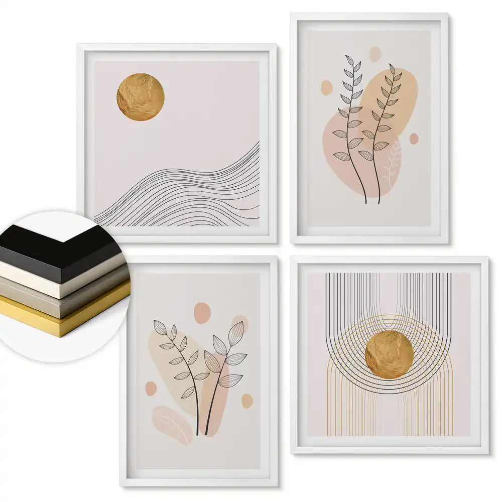 Set 4 tablouri înrămate Compoziții abstracte cu motive vegetale