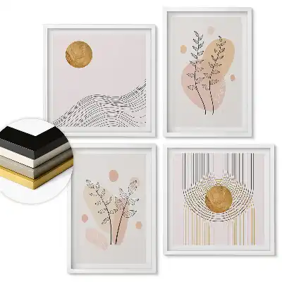 Set 4 tablouri înrămate Compoziții abstracte cu motive vegetale