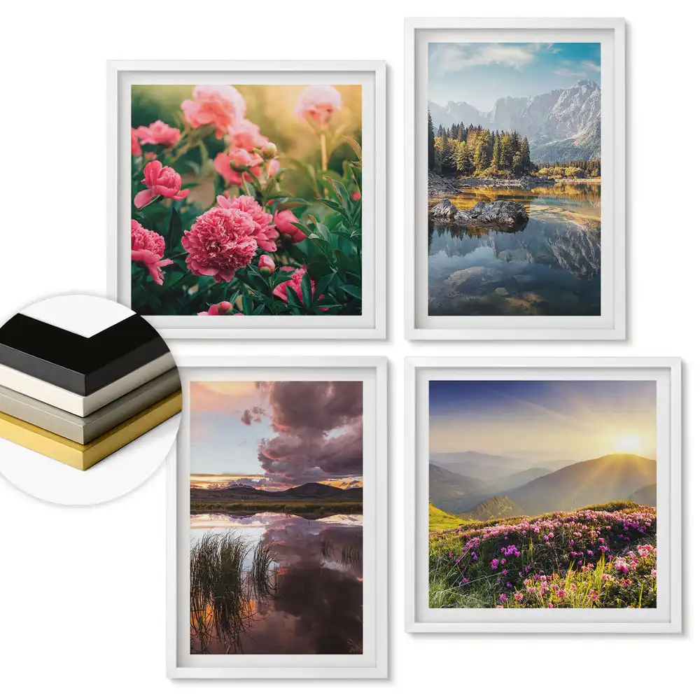 Set 4 tablouri înrămate Peisaje naturale la diferite momente ale zilei