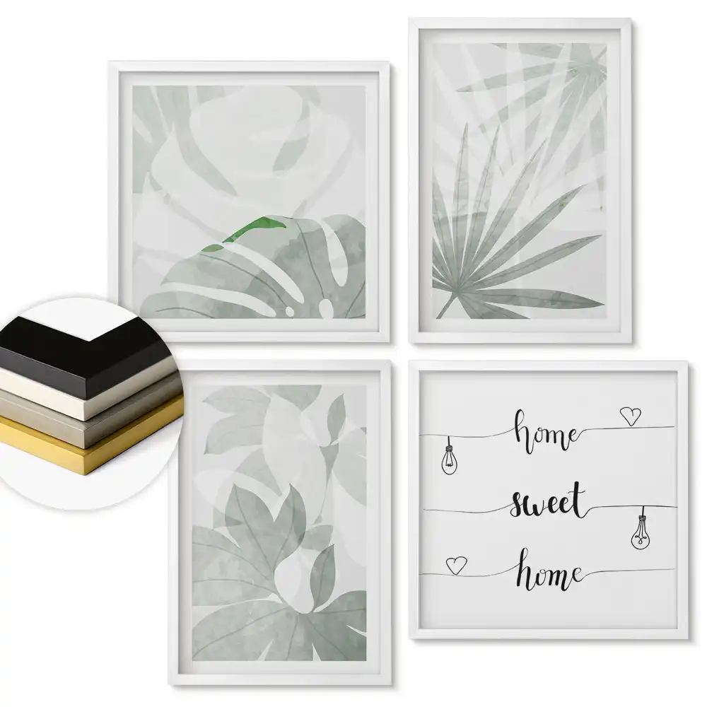 Set de 4 tablouri înrămate Armonie verde