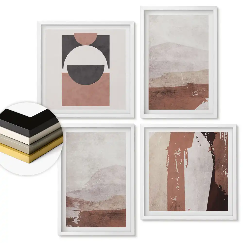 Set 4 tablouri înrămate Peisaje abstracte în culori discrete