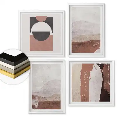 Set 4 tablouri înrămate Peisaje abstracte în culori discrete