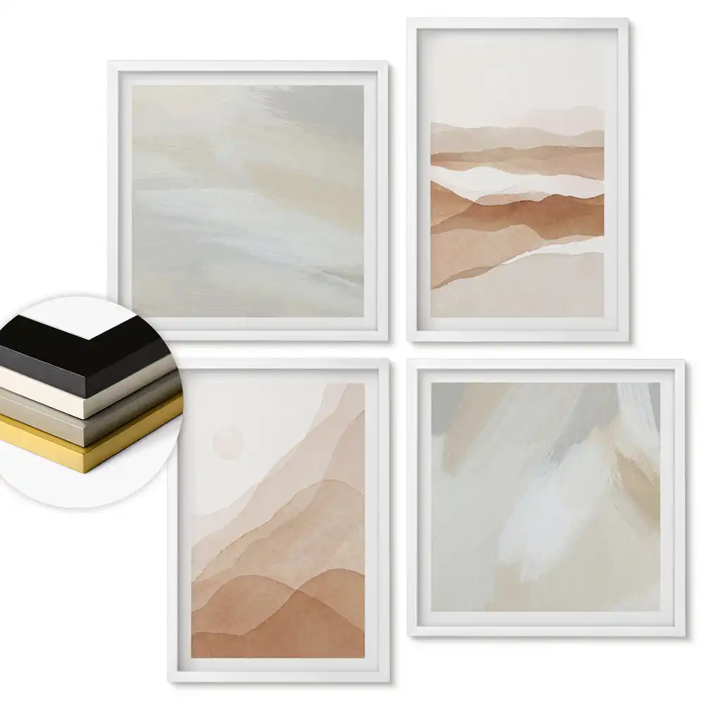 Set de tablouri înrămate cu peisaje abstracte în culori discrete