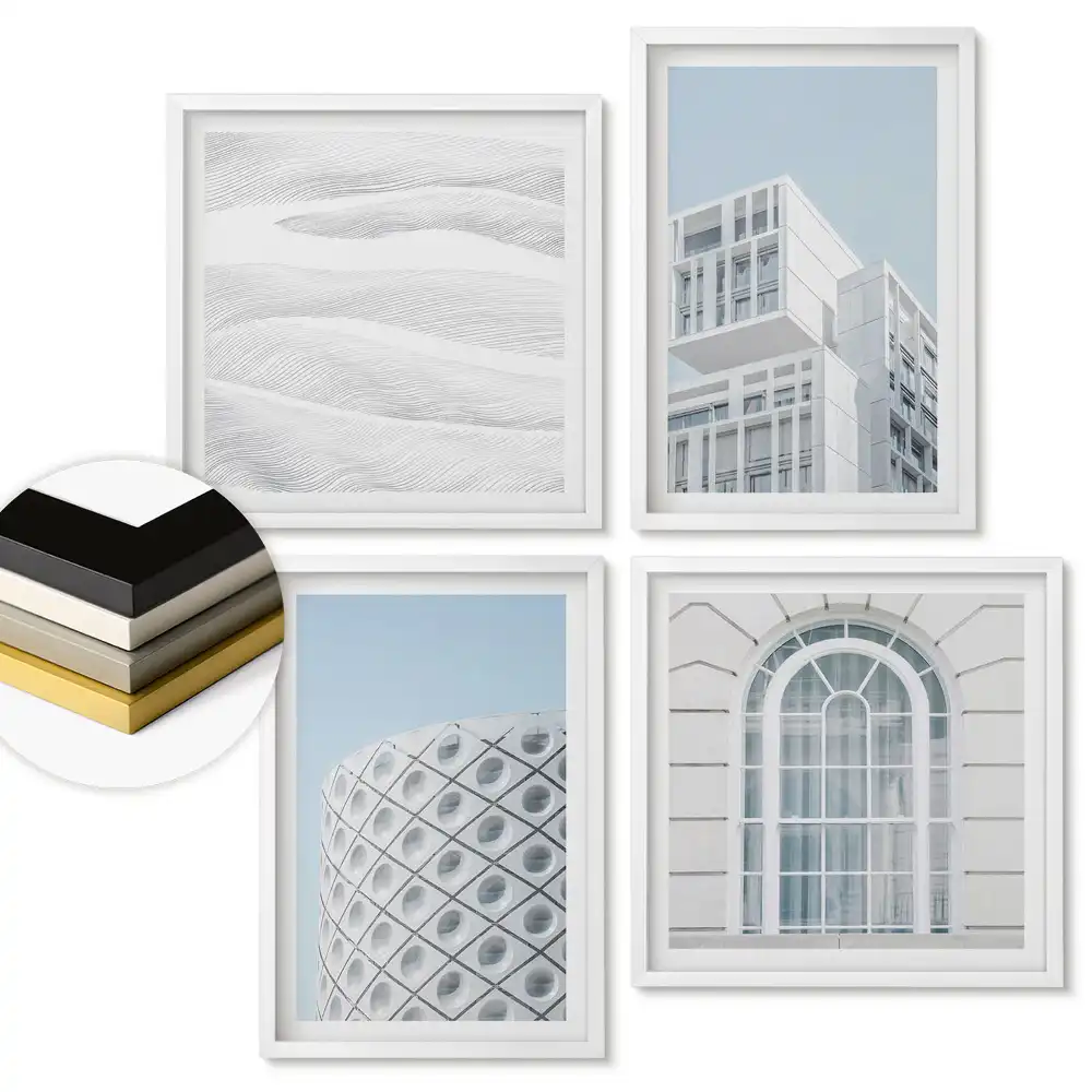 Set de 4 tablouri înrămate cu forme moderne de arhitectură în armonie