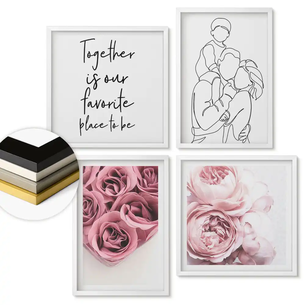 Set de 4 tablouri înrămate Inspirații florale și dragoste în artă