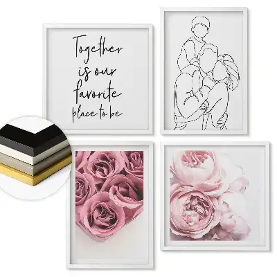 Set 4 tablouri înrămate Inspirații florale și dragoste în artă