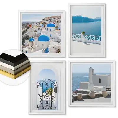 Set 4 tablouri înrămate Peisaje din Santorini în rame albe