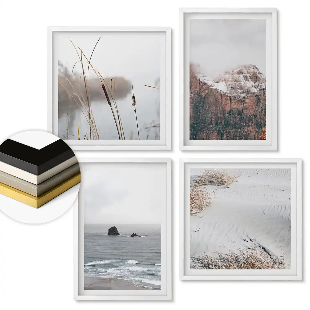 Set 4 tablouri înrămate Frumusețe naturală într-un stil minimalist