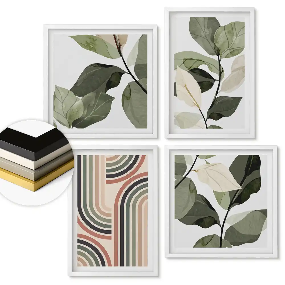 Set de 4 tablouri înrămate cu tematică botanică în stil modern