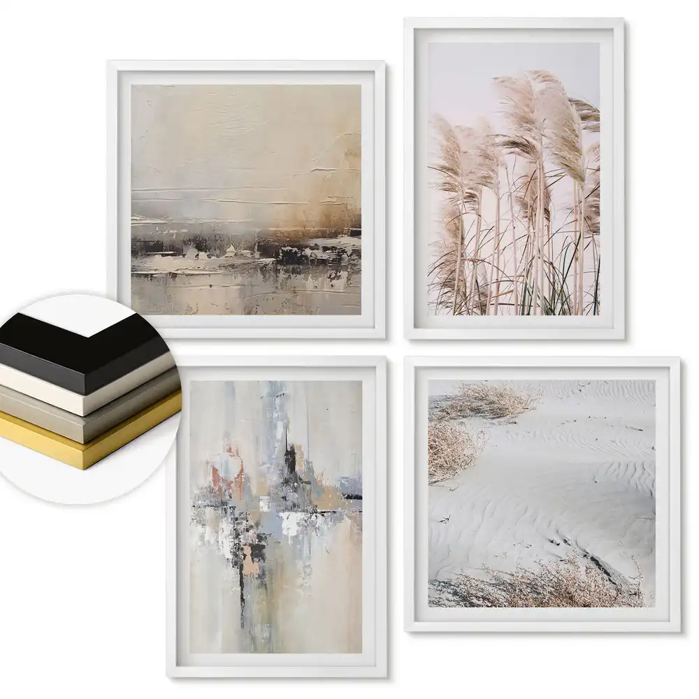 Set de 4 tablouri înrămate Frumusețe naturală în stil minimalist