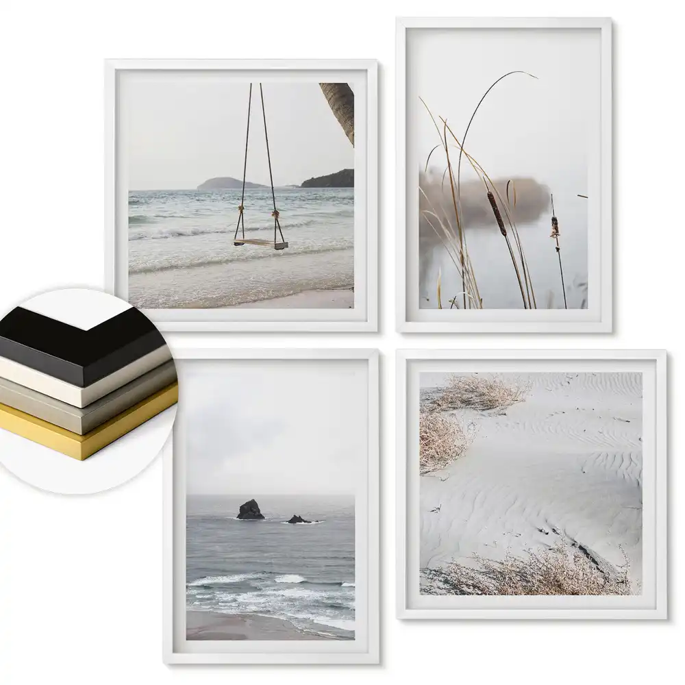 Set de tablouri înrămate Natura în nuanțe calme de gri