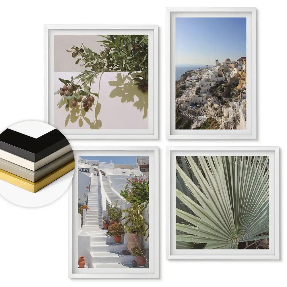 Set 4 tablouri înrămate cu peisaje din Santorini