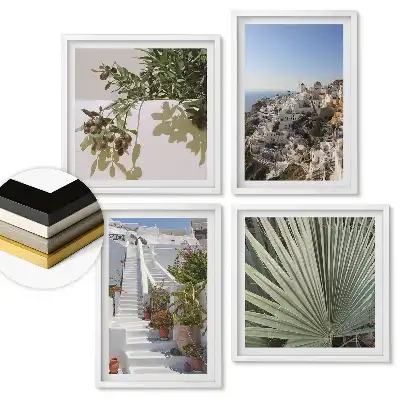 Set 4 tablouri înrămate Peisajele din Santorini într-o combinație armonioasă