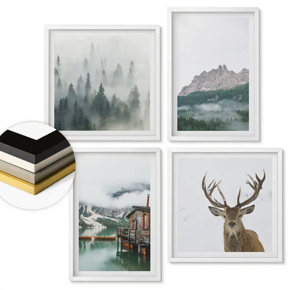 Set 4 tablouri înrămate Natura în diverse nuanțe de frumusețe