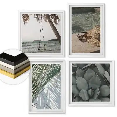 Set 4 tablouri înrămate Inspirații tropicale în tonuri calme