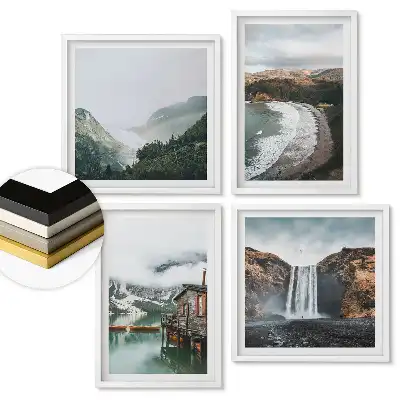 Set 4 tablouri înrămate Peisaje pitorești cu natură și apă