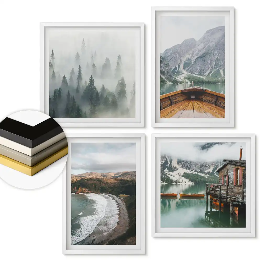 Set de 4 tablouri înrămate cu peisaje pitorești ale naturii