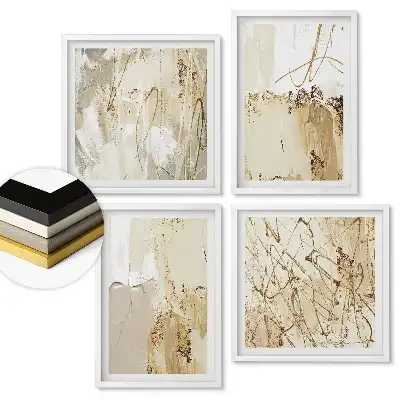 Set 4 tablouri înrămate Compoziții abstracte în nuanțe de bej