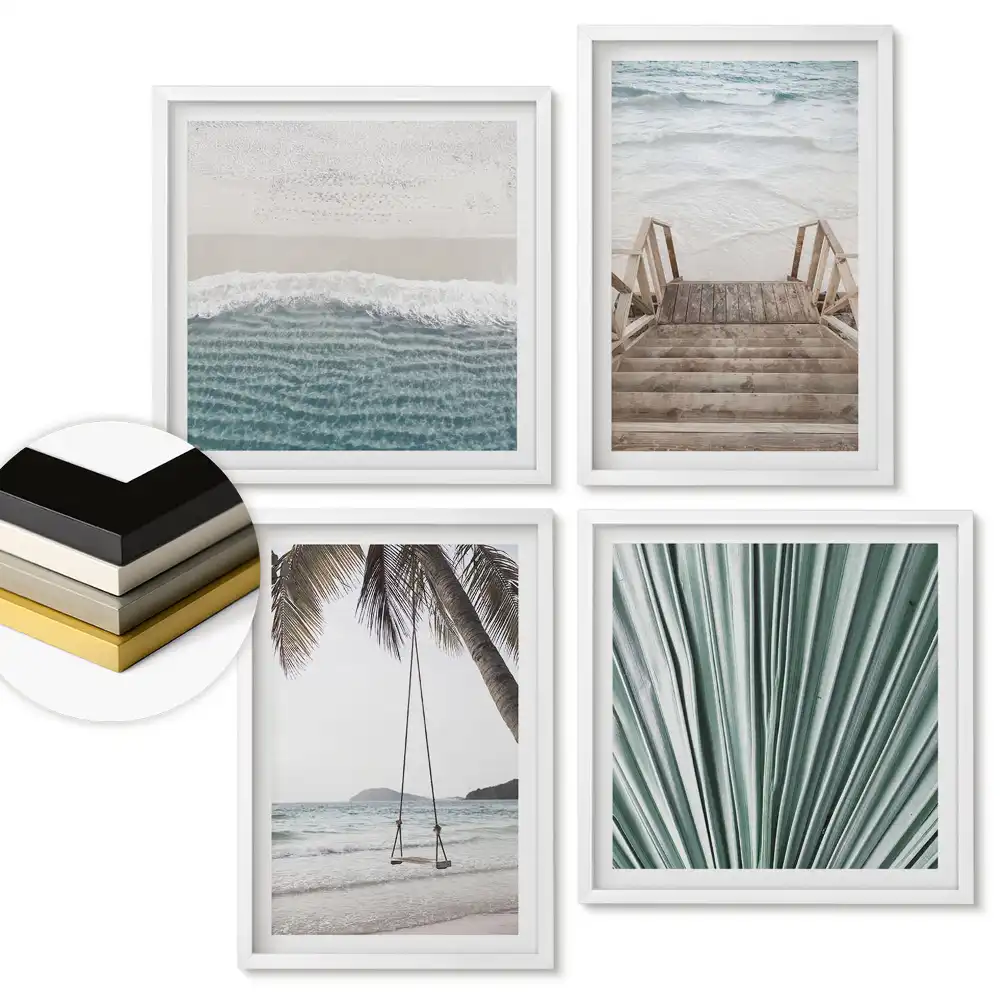 Set 4 tablouri înrămate cu peisaje tropicale și priveliște relaxantă