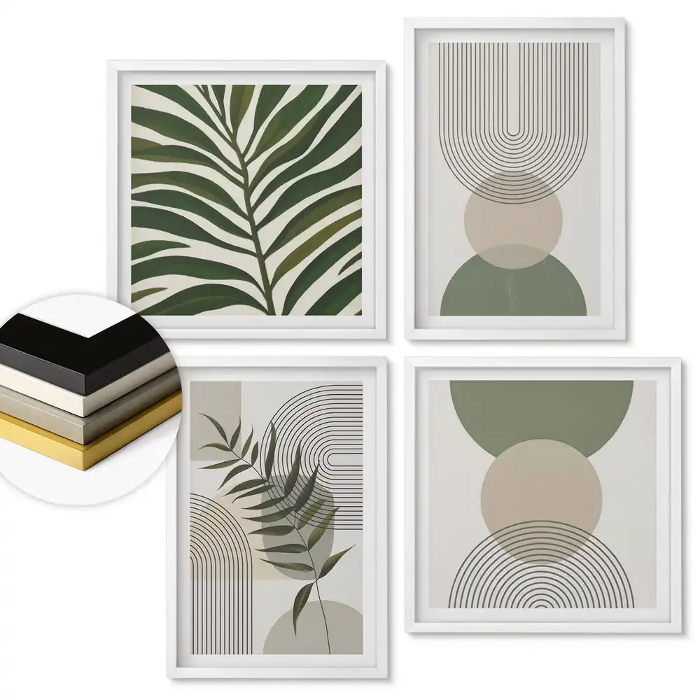 Set de 4 tablouri înrămate cu modele abstracte în nuanțe de verde