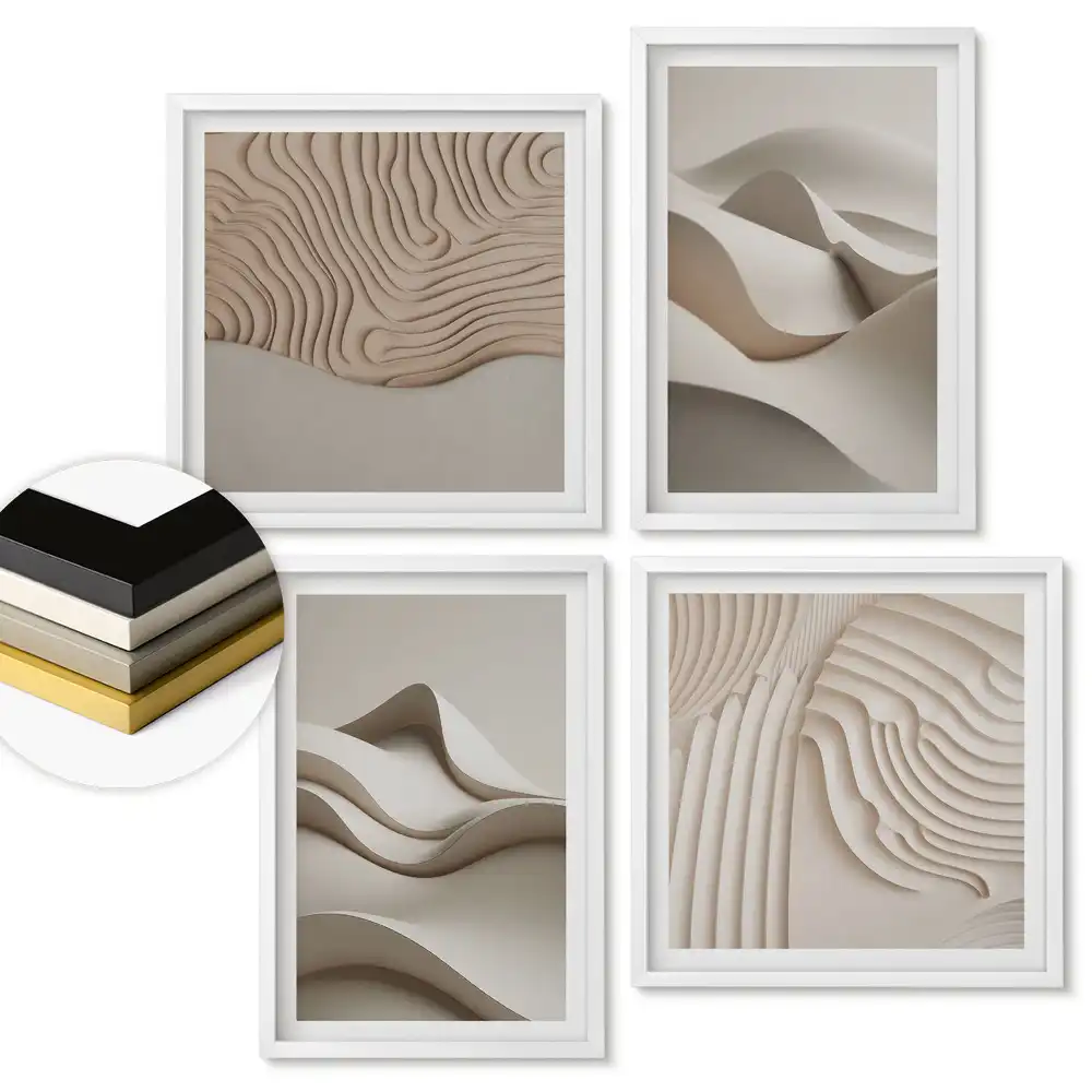 Set de tablouri înrămate Valuri abstracte în nuanțe neutre