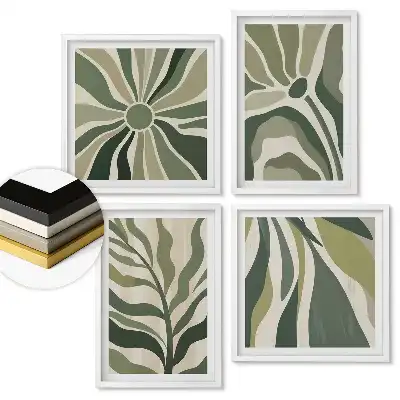 Set 4 tablouri înrămate Abstracțiuni ale plantelor verzi în armonie