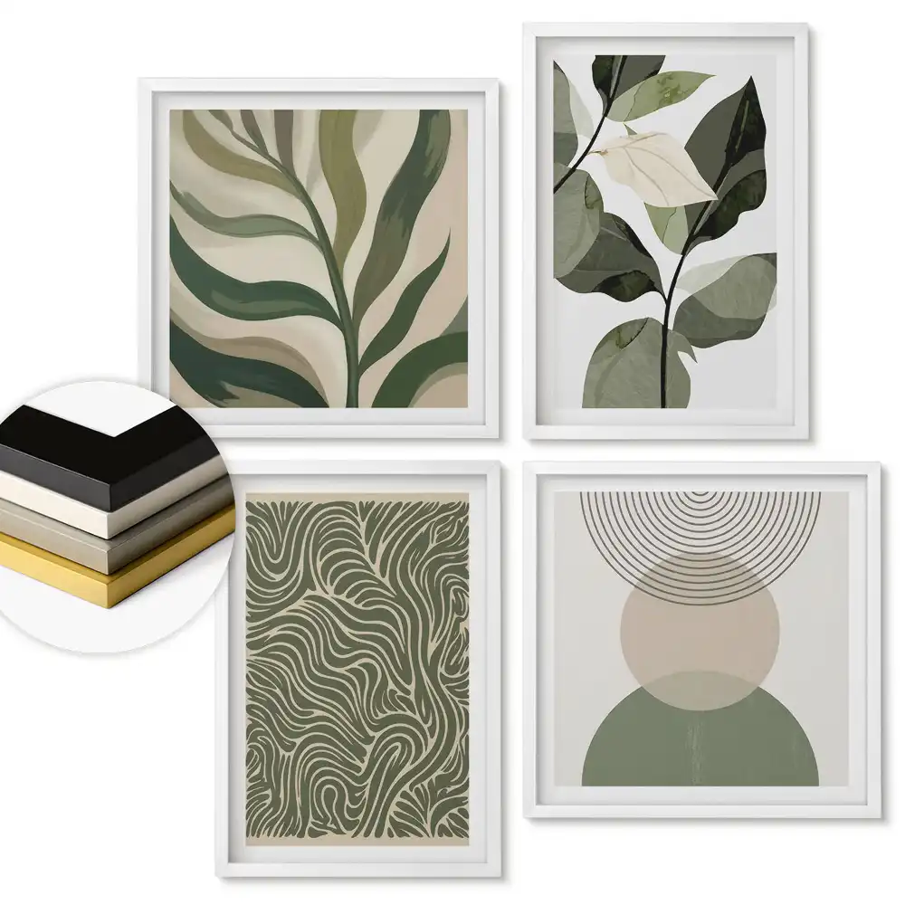 Set de tablouri înrămate cu modele abstracte în nuanțe de verde