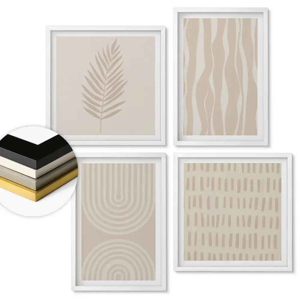 Set de 4 tablouri înrămate cu modele minimaliste în culori discrete