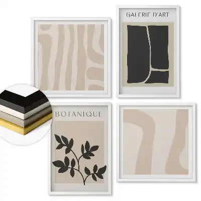 Set de 4 tablouri înrămate cu motive vegetale și geometrice abstracte