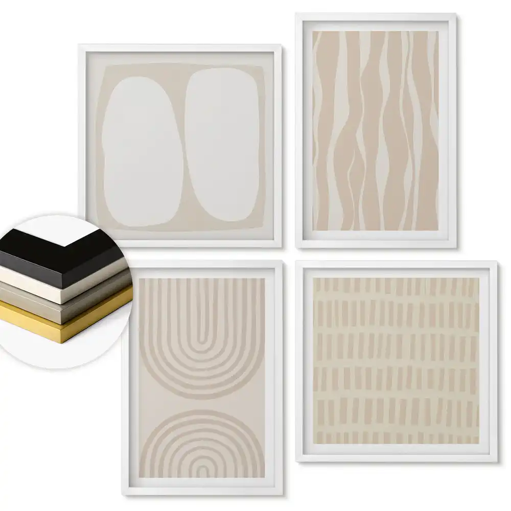 Set de tablouri înrămate cu forme abstracte în culori discrete