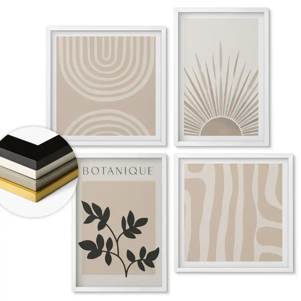 Set de 4 tablouri înrămate Inspirații minimaliste în nuanțe de bej