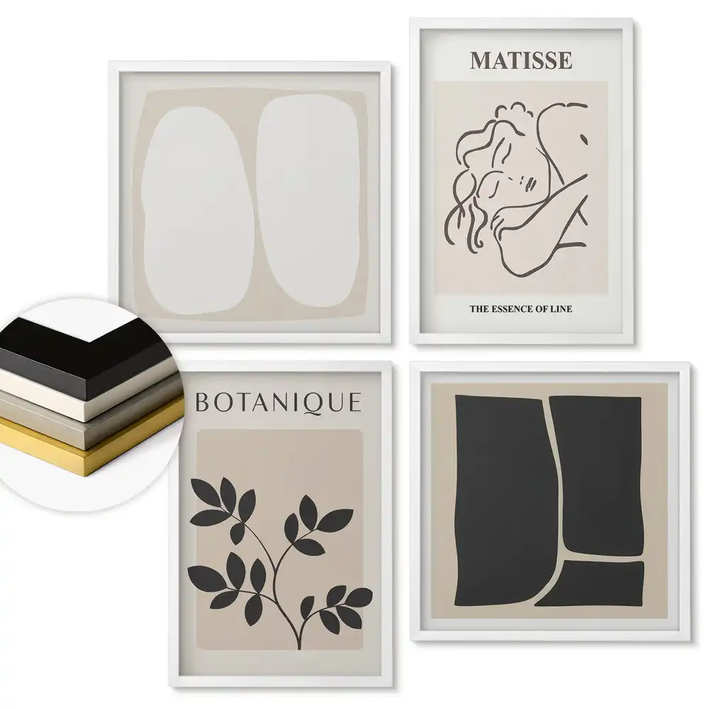 Set 4 tablouri înrămate cu artă modernă în stil minimalist