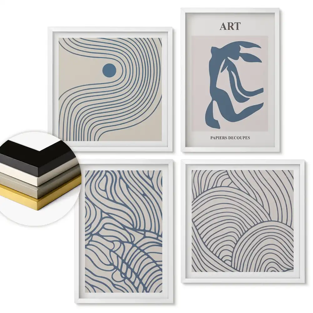 Set 4 tablouri înrămate Modele abstracte în culori discrete