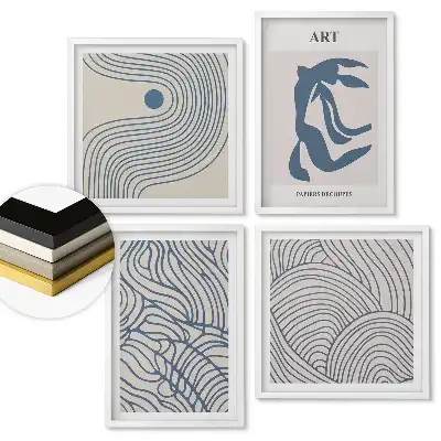 Set 4 tablouri înrămate Modele abstracte în culori discrete