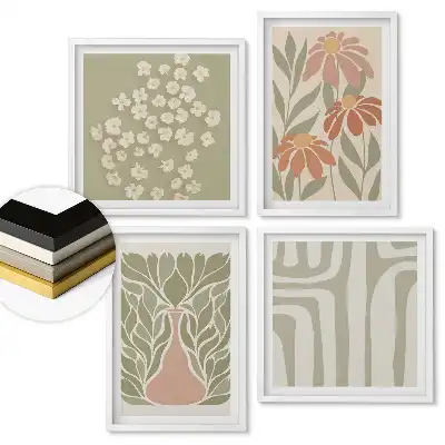 Set 4 tablouri înrămate cu modele moderne și flori delicate