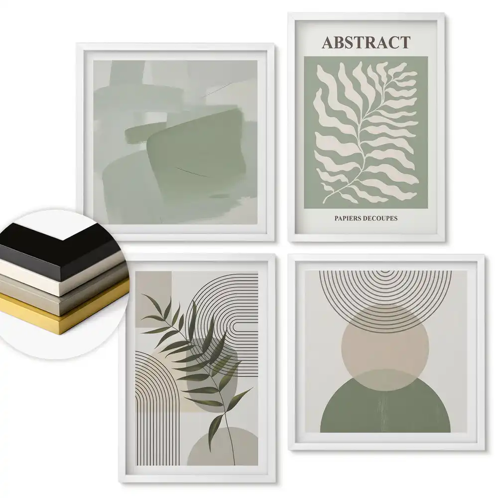 Set de tablouri înrămate cu compoziții abstracte și motive vegetale