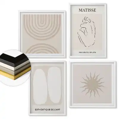 Set de 4 tablouri înrămate cu forme și linii artistice abstracte