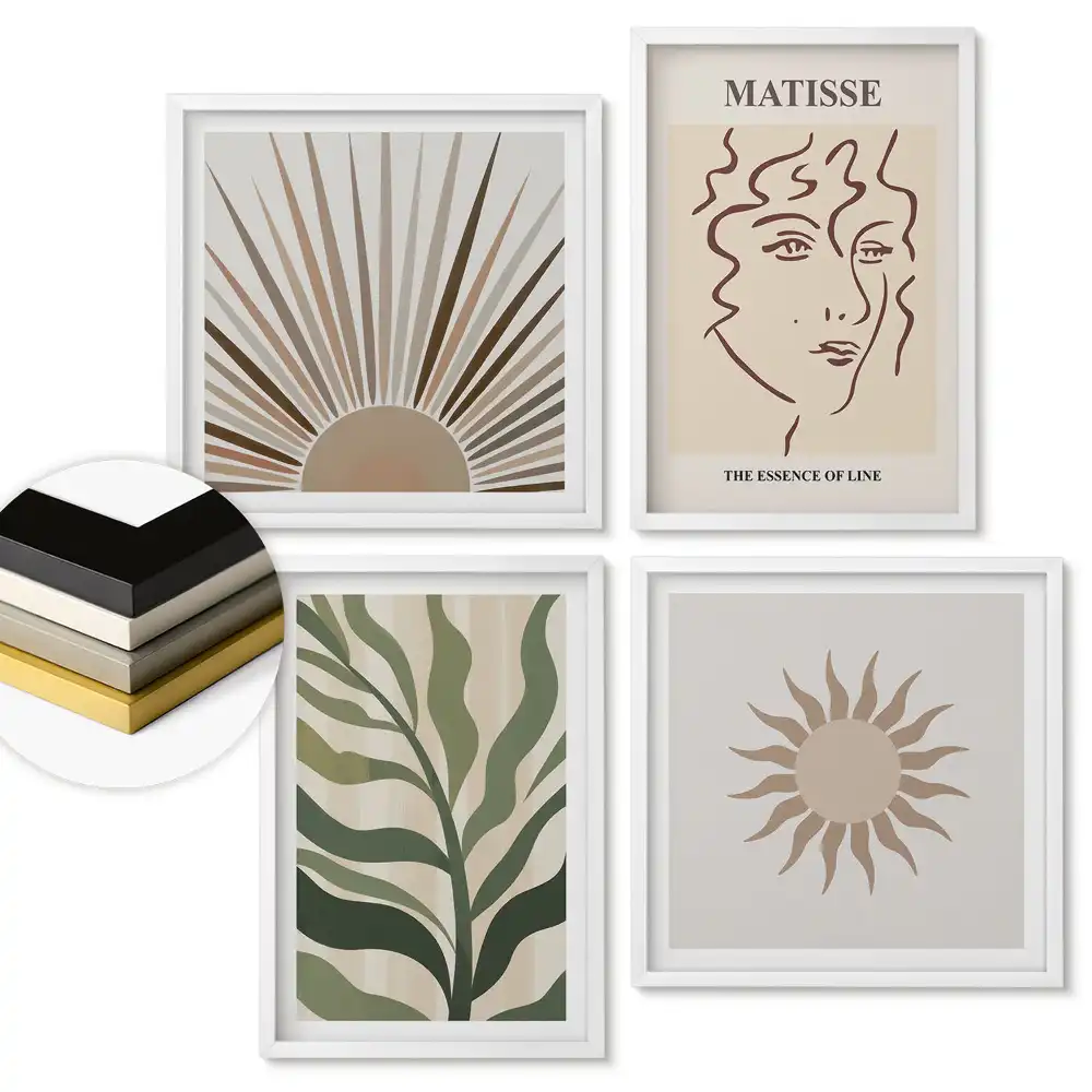 Set de 4 tablouri înrămate cu grafică elegantă inspirată din natură și artă