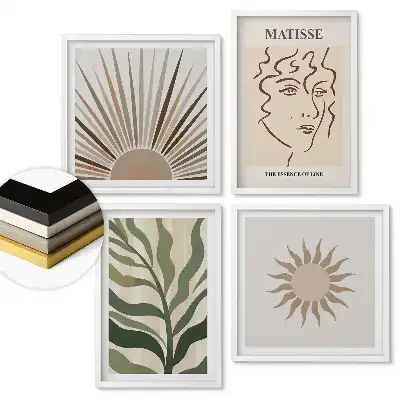 Set de 4 tablouri înrămate cu grafică elegantă inspirată din natură și artă