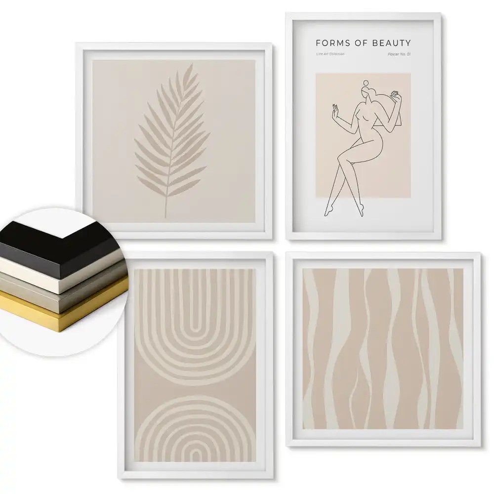 Set de 4 tablouri înrămate Forme moderne de frumusețe în minimalism