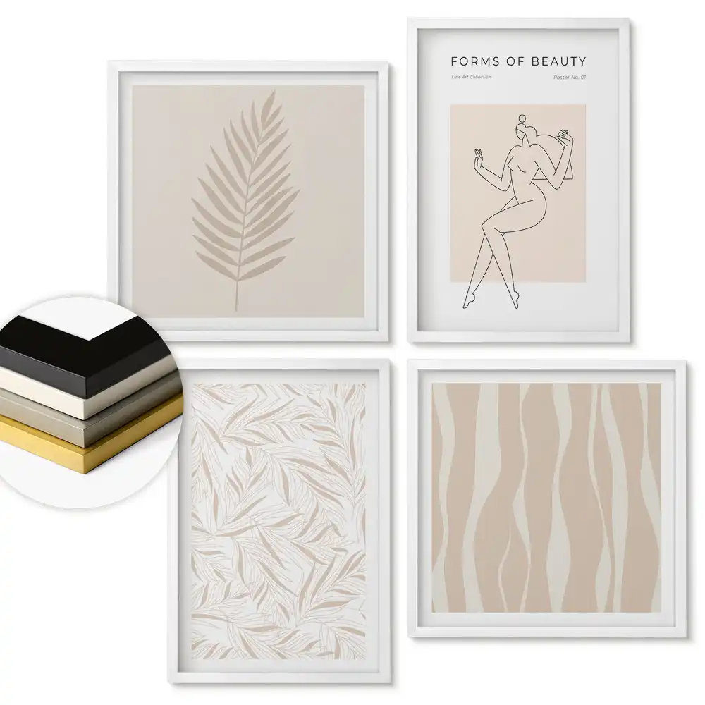 Set 4 tablouri înrămate Eleganță într-un stil artistic minimalist