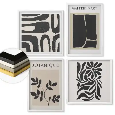 Set de 4 tablouri înrămate cu grafică modernă în stil minimalist
