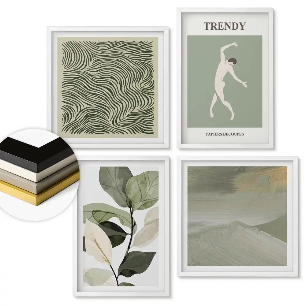 Set de 4 tablouri înrămate cu design modern și elemente naturale