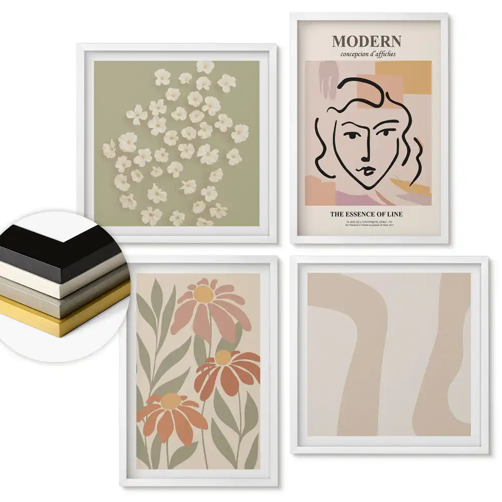 Set de tablouri înrămate cu grafică modernă în culori delicate