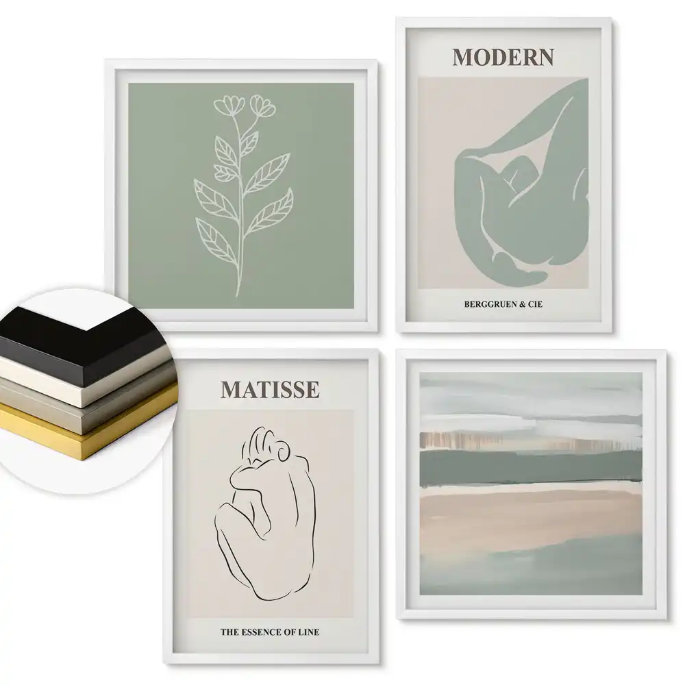 Set de 4 tablouri înrămate cu artă grafică modernă
