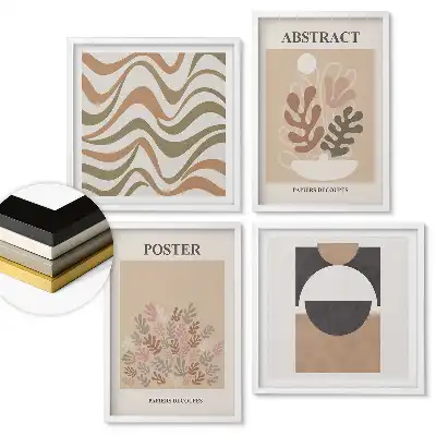 Set 4 tablouri înrămate Grafică modernă în culori discrete