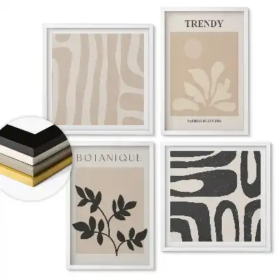 Set de 4 tablouri înrămate cu grafică elegantă în culori neutre
